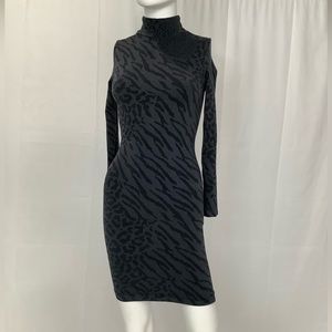 Dark Grey Animal print Bebe Turtleneck Bodycon dress